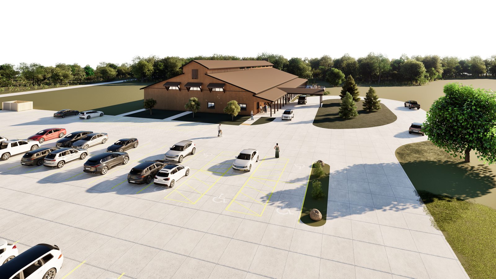 Aerial rendering of the new facility, parking and grounds